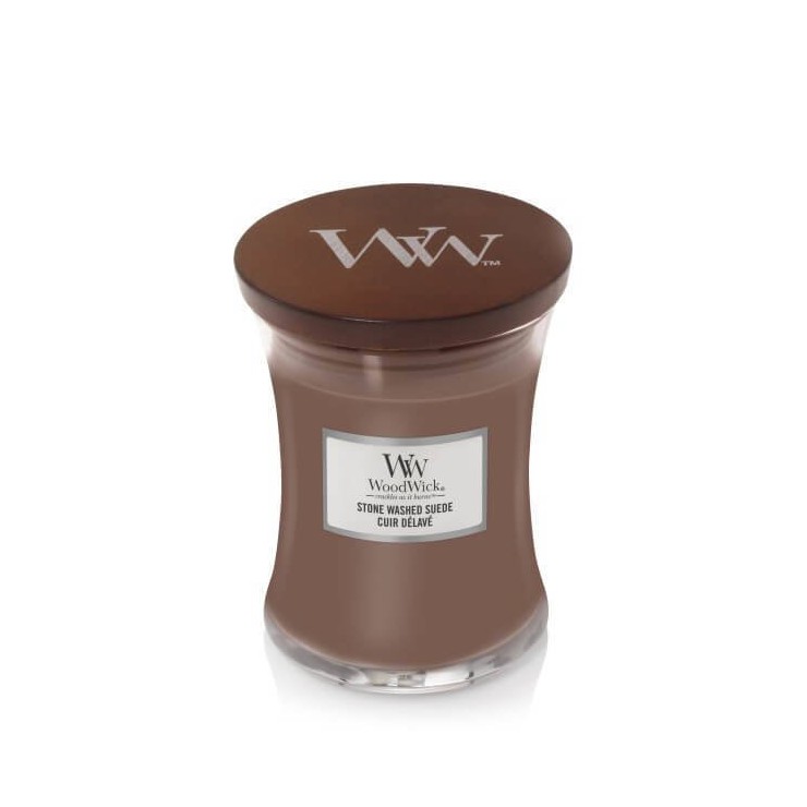 Medium Stone Washed Suede Woodwick Kerze