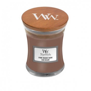 Kleine Stone Washed Suede Woodwick Kerze