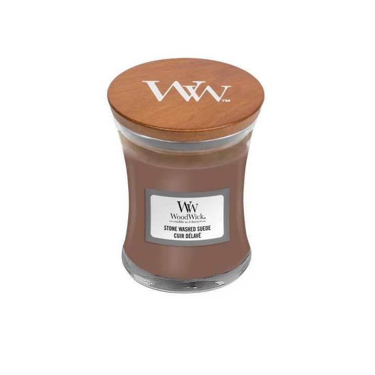 Kleine Stone Washed Suede Woodwick Kerze