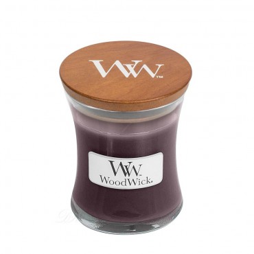 Kleine Black Plum Cognac Woodwick Kerze