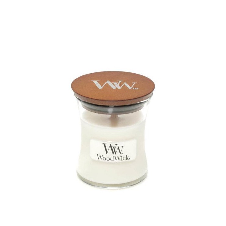 Kleine White Teak Woodwick Kerze