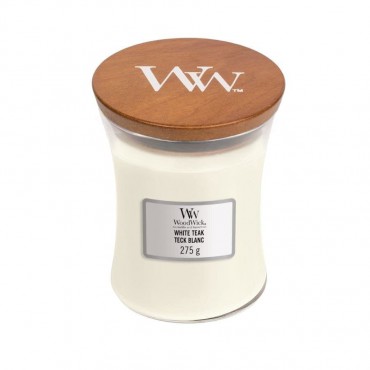 Woodwick White Teak Medium Kerze