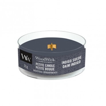 Petite Indigo Suede WoodWick Kerze