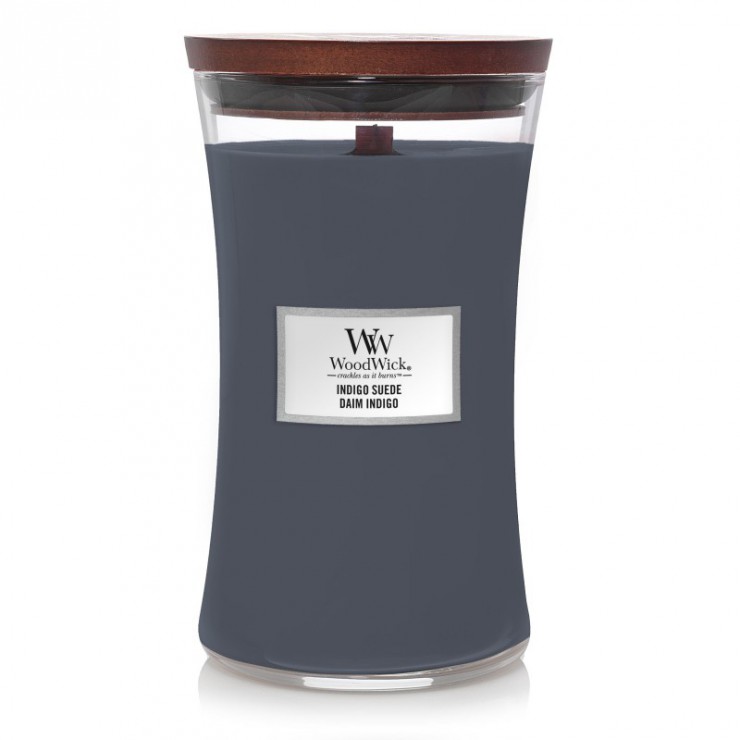 Große Indigo Wildleder WoodWick Kerze