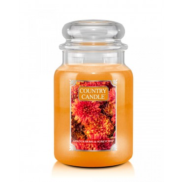 Große Goldene Mums & Honeycrisp Land Kerze