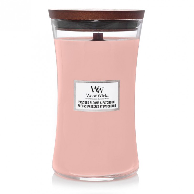 Große gepresste Blüten & Patchouli WoodWick Kerze
