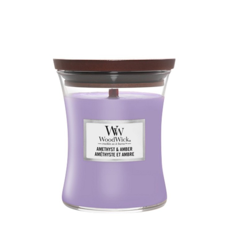 Medium Amethyst & Bernstein Woodwick Kerze