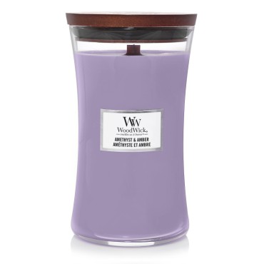 Große Amethyst & Bernstein WoodWick Kerze