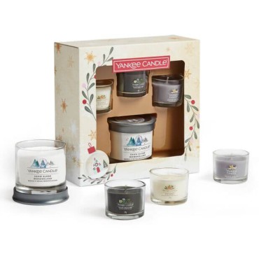 Yankee Candle kleiner Becher und 3 Mini Snow Globe Wonderland Kerzen Set