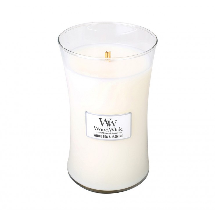 Große WoodWick-Kerze Weißer Tee & Jasmin