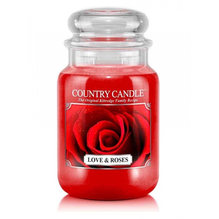 Große Love & Roses Country Kerze