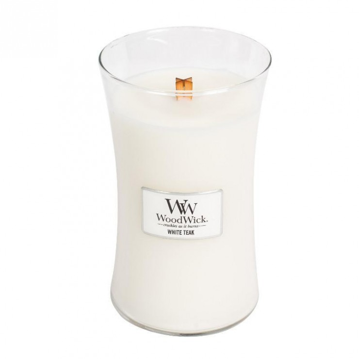 Große Weiße Teakholz WoodWick Kerze