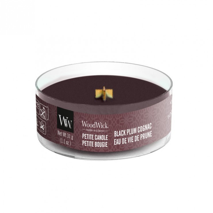 Petite Black Plum Cognac WoodWick Kerze