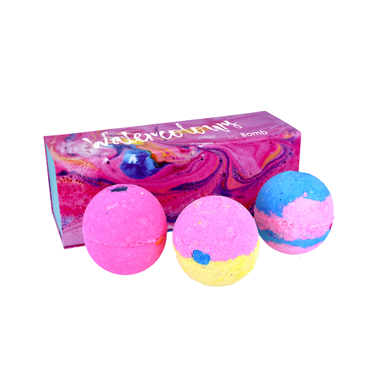 Satz von 3 Aquarellkugeln in einer dekorativen Schachtel Aquarelles Bomb Cosmetics